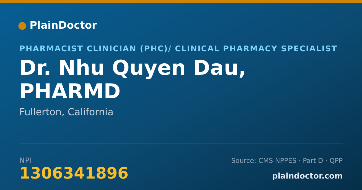 Shareable card for Nhu Quyen Dau, PHARMD - Pharmacist Clinician (PhC)/ Clinical Pharmacy Specialist, Fullerton, CA