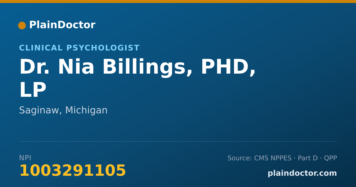 Shareable card for Nia Billings, PHD, LP - Clinical Psychologist, Saginaw, MI