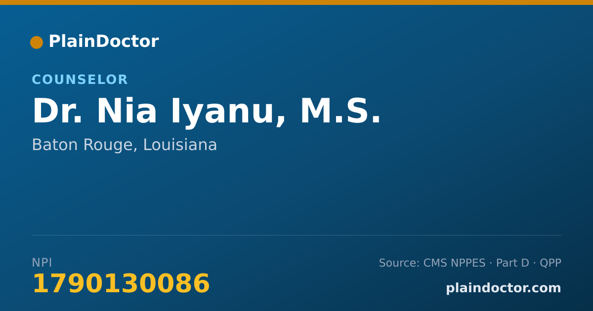 Shareable card for Nia Iyanu, M.S. - Counselor, Baton Rouge, LA