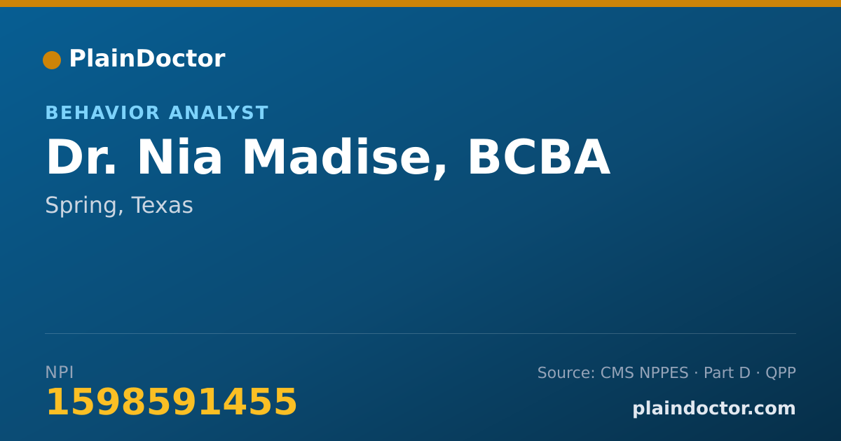 Shareable card for Nia Madise, BCBA - Behavior Analyst, Spring, TX