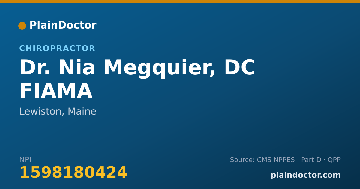 Shareable card for Nia Megquier, DC FIAMA - Chiropractor, Lewiston, ME