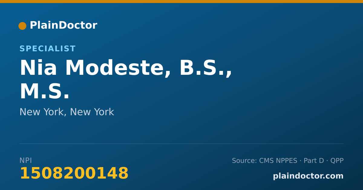 Shareable card for Nia Modeste, B.S., M.S. - Specialist, New York, NY