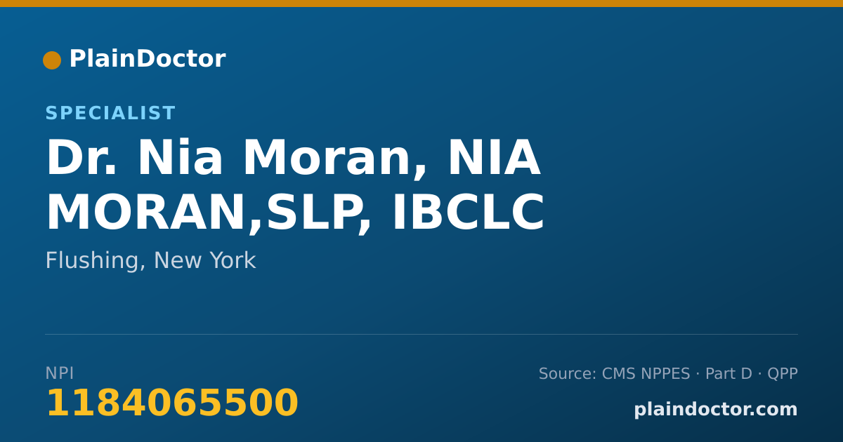 Shareable card for Nia Moran, NIA MORAN,SLP, IBCLC - Specialist, Flushing, NY