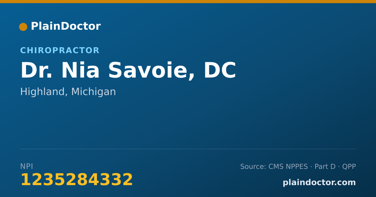 Shareable card for Nia Savoie, DC - Chiropractor, Highland, MI