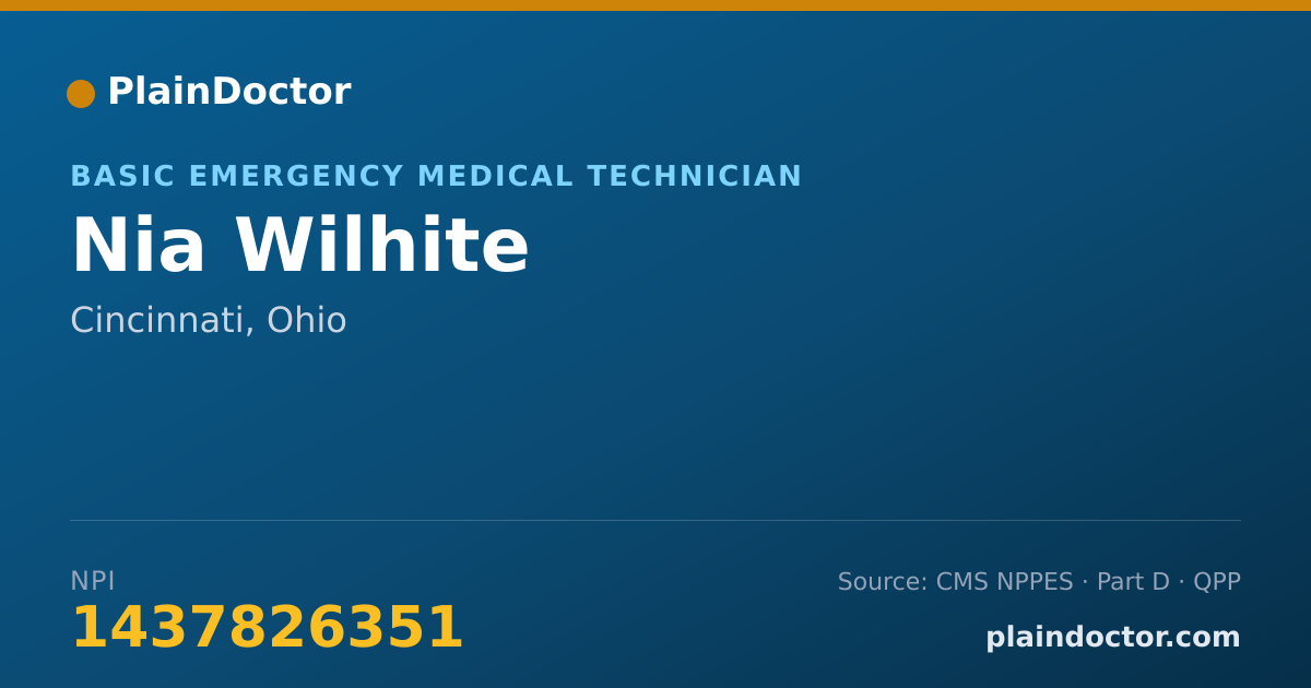 Shareable card for Nia Wilhite - Basic Emergency Medical Technician, Cincinnati, OH