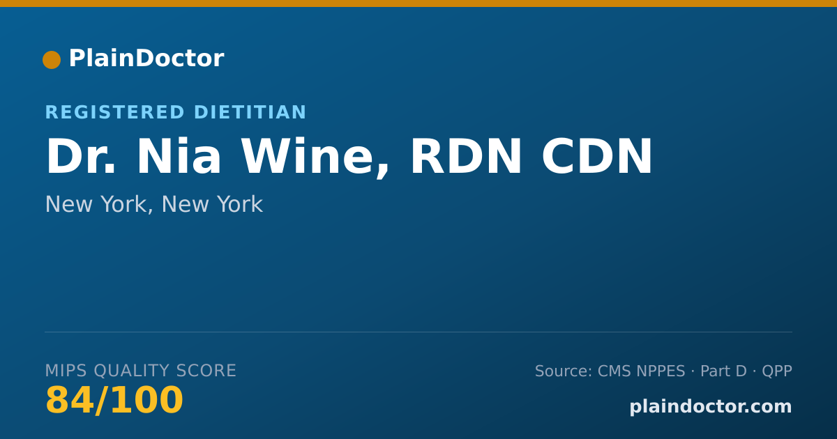 Shareable card for Nia Wine, RDN CDN - Registered Dietitian, New York, NY