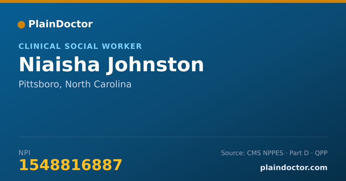 Shareable card for Niaisha Johnston - Clinical Social Worker, Pittsboro, NC