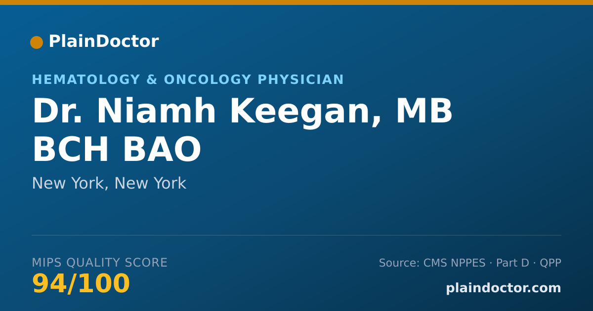 Shareable card for Niamh Keegan, MB BCH BAO - Hematology & Oncology Physician, New York, NY