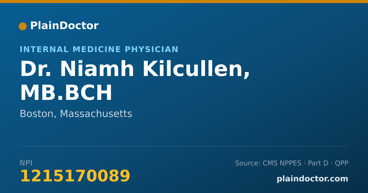 Shareable card for Niamh Kilcullen, MB.BCH - Internal Medicine Physician, Boston, MA