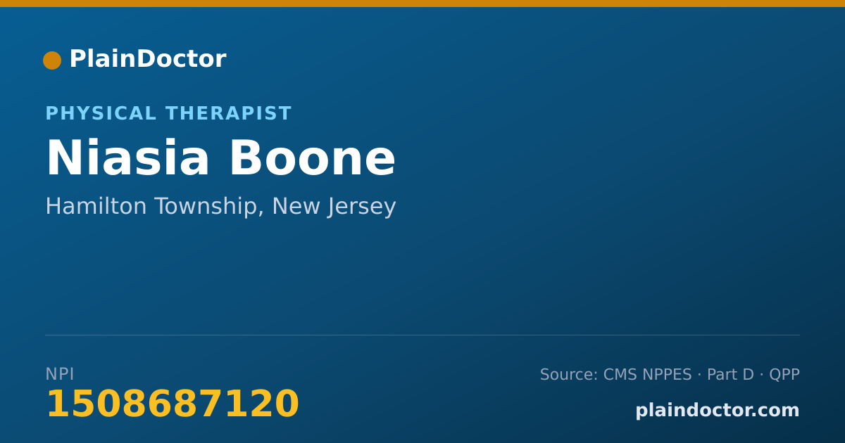 Shareable card for Niasia Boone - Physical Therapist, Hamilton Township, NJ