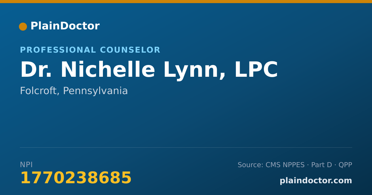 Shareable card for Nichelle Lynn, LPC - Professional Counselor, Folcroft, PA
