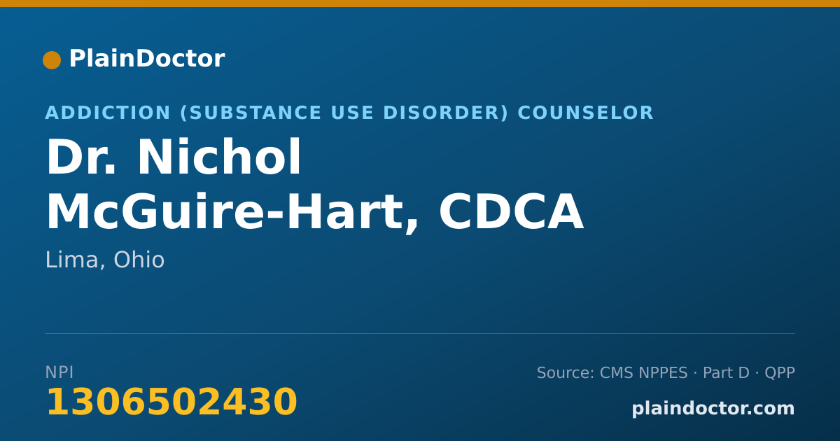 Shareable card for Nichol McGuire-Hart, CDCA - Addiction (Substance Use Disorder) Counselor, Lima, OH