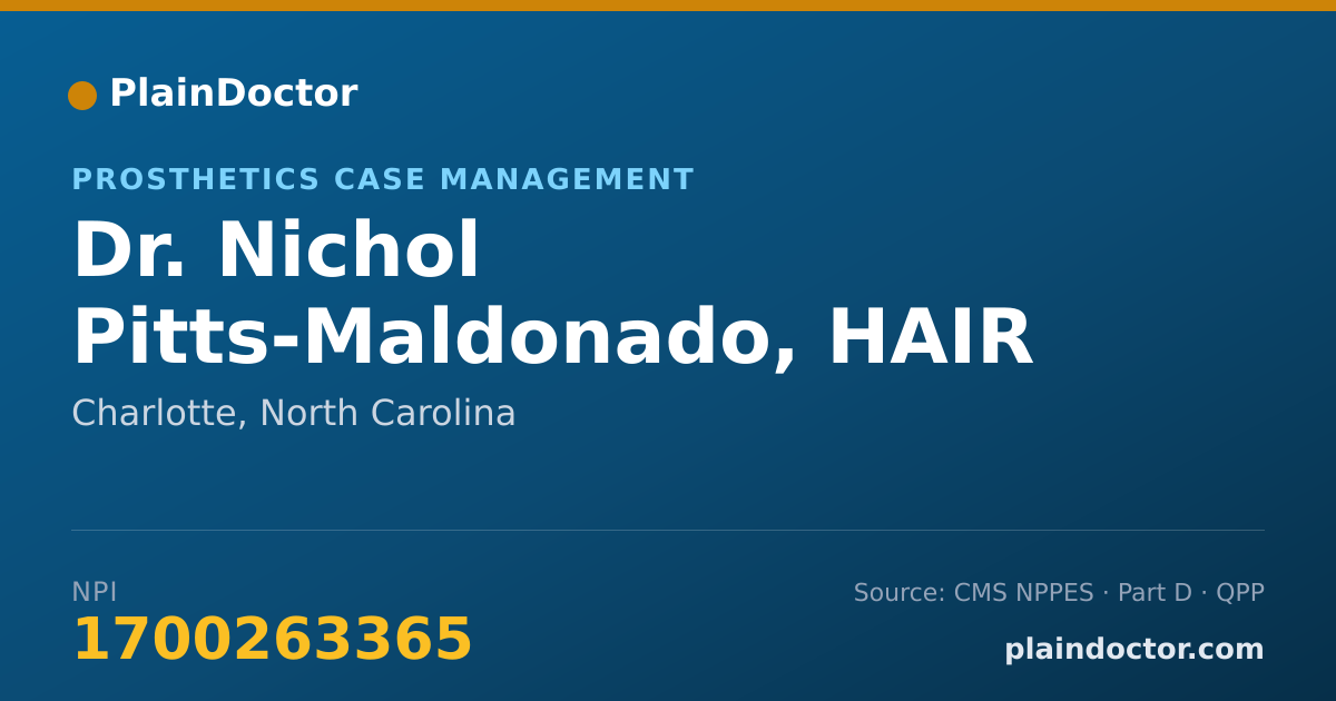 Shareable card for Nichol Pitts-Maldonado, HAIR LOSS SPECIALIST - Prosthetics Case Management, Charlotte, NC