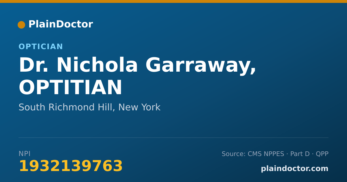 Shareable card for Nichola Garraway, OPTITIAN - Optician, South Richmond Hill, NY