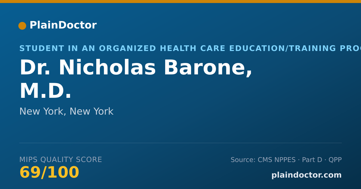 Shareable card for Nicholas Barone, M.D. - Student in an Organized Health Care Education/Training Program, New York, NY
