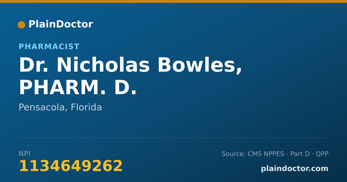 Shareable card for Nicholas Bowles, PHARM. D. - Pharmacist, Pensacola, FL