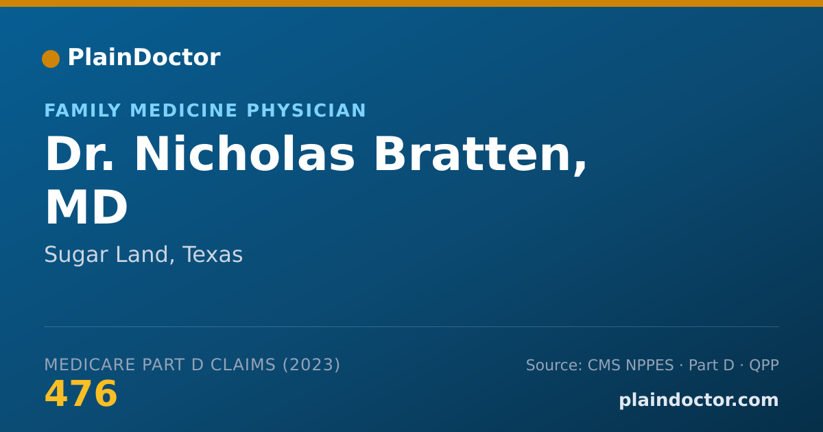 Shareable card for Nicholas Bratten, MD - Family Medicine Physician, Sugar Land, TX