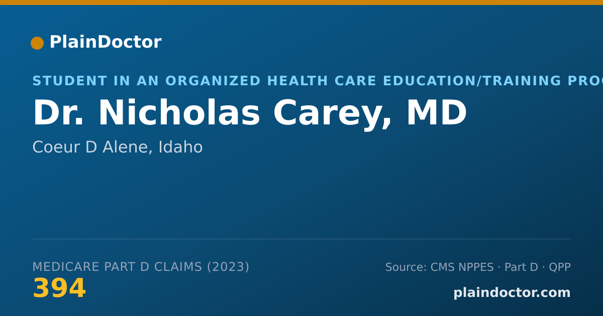 Shareable card for Nicholas Carey, MD - Student in an Organized Health Care Education/Training Program, Coeur D Alene, ID