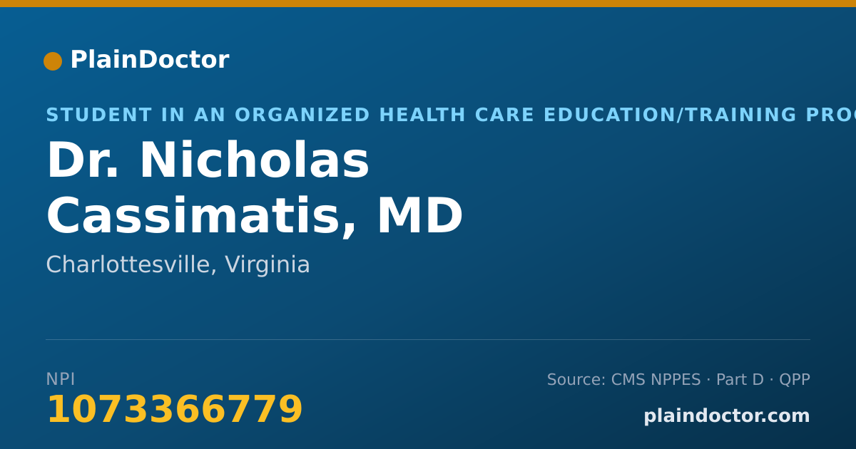 Shareable card for Nicholas Cassimatis, MD - Student in an Organized Health Care Education/Training Program, Charlottesville, VA