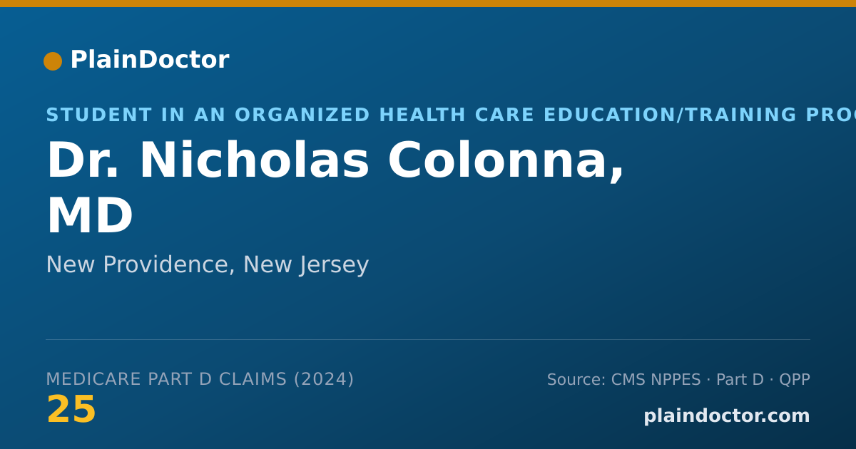 Shareable card for Nicholas Colonna, MD - Student in an Organized Health Care Education/Training Program, New Providence, NJ