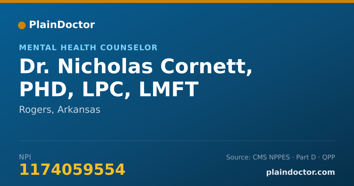 Shareable card for Nicholas Cornett, PHD, LPC, LMFT - Mental Health Counselor, Rogers, AR