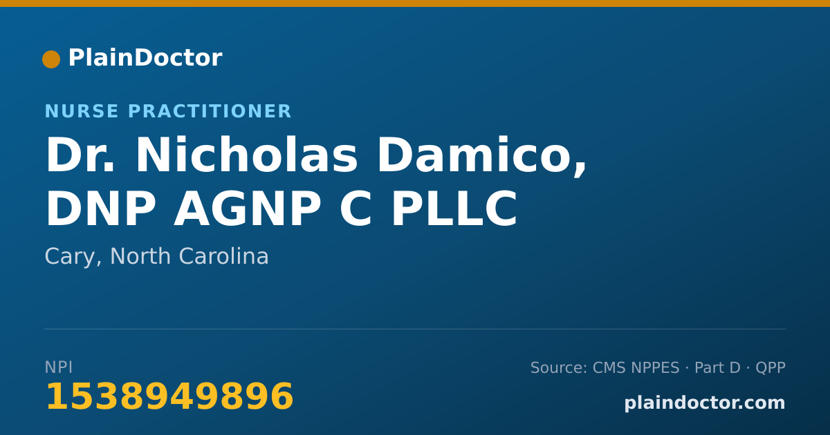 Shareable card for Nicholas Damico, DNP AGNP C PLLC - Nurse Practitioner, Cary, NC