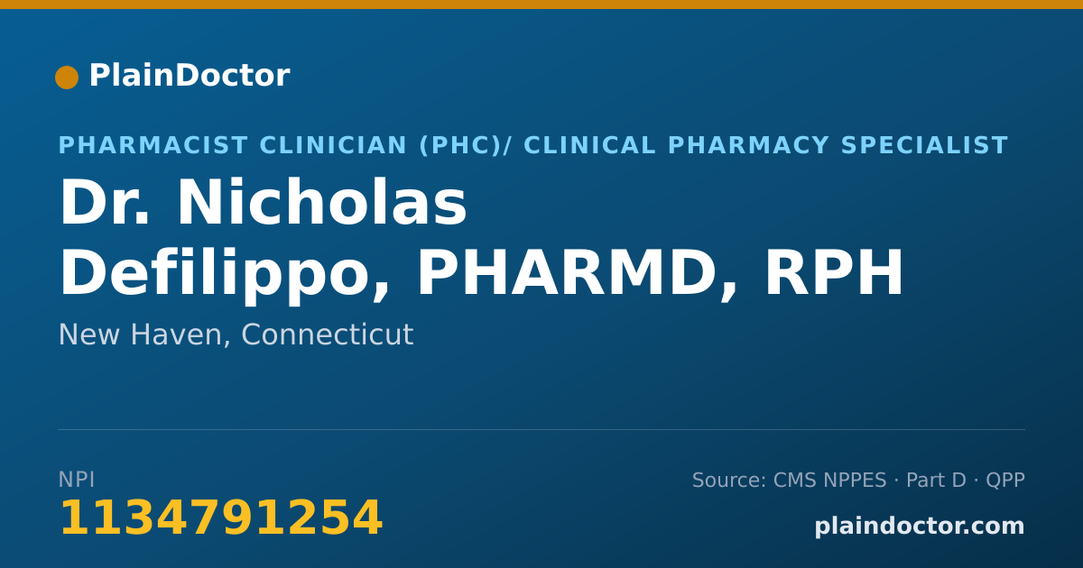 Shareable card for Nicholas Defilippo, PHARMD, RPH - Pharmacist Clinician (PhC)/ Clinical Pharmacy Specialist, New Haven, CT