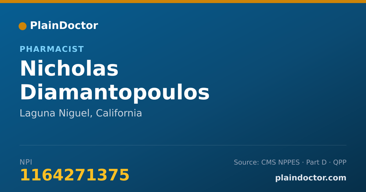 Shareable card for Nicholas Diamantopoulos - Pharmacist, Laguna Niguel, CA