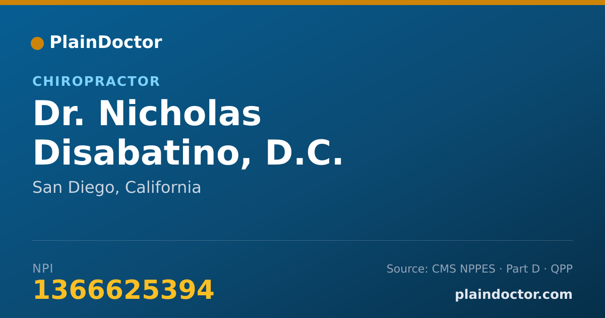 Shareable card for Nicholas Disabatino, D.C. - Chiropractor, San Diego, CA