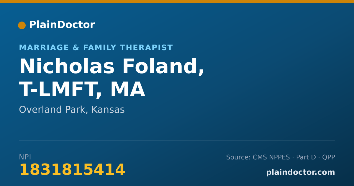 Shareable card for Nicholas Foland, T-LMFT, MA - Marriage & Family Therapist, Overland Park, KS