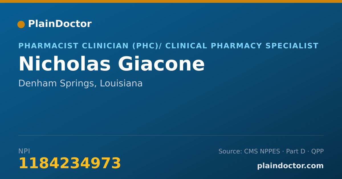 Shareable card for Nicholas Giacone - Pharmacist Clinician (PhC)/ Clinical Pharmacy Specialist, Denham Springs, LA