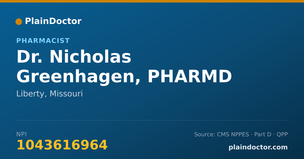 Shareable card for Nicholas Greenhagen, PHARMD - Pharmacist, Liberty, MO