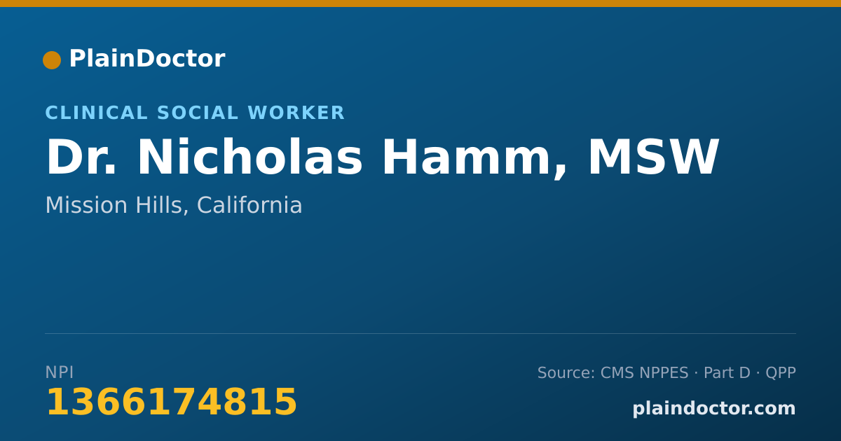 Shareable card for Nicholas Hamm, MSW - Clinical Social Worker, Mission Hills, CA