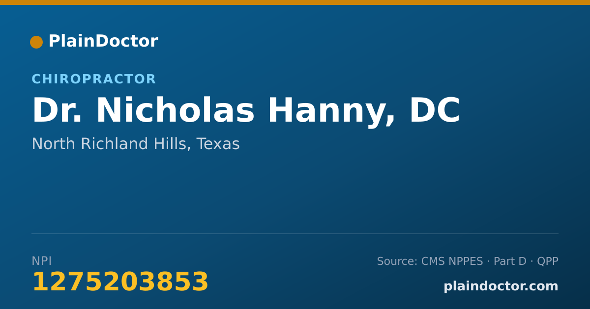 Shareable card for Nicholas Hanny, DC - Chiropractor, North Richland Hills, TX