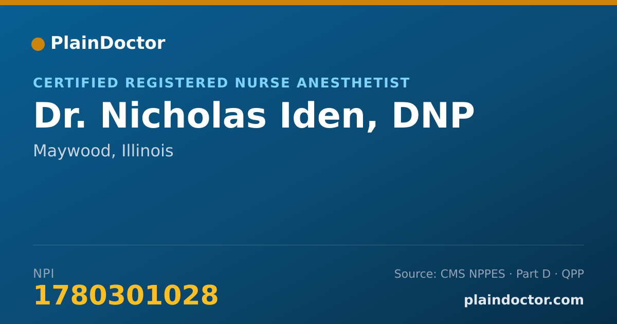 Shareable card for Nicholas Iden, DNP - Certified Registered Nurse Anesthetist, Maywood, IL