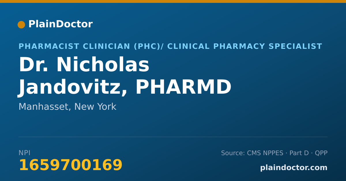 Shareable card for Nicholas Jandovitz, PHARMD - Pharmacist Clinician (PhC)/ Clinical Pharmacy Specialist, Manhasset, NY