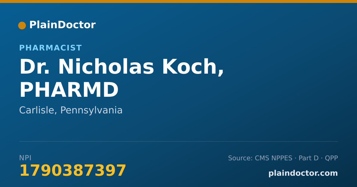 Shareable card for Nicholas Koch, PHARMD - Pharmacist, Carlisle, PA