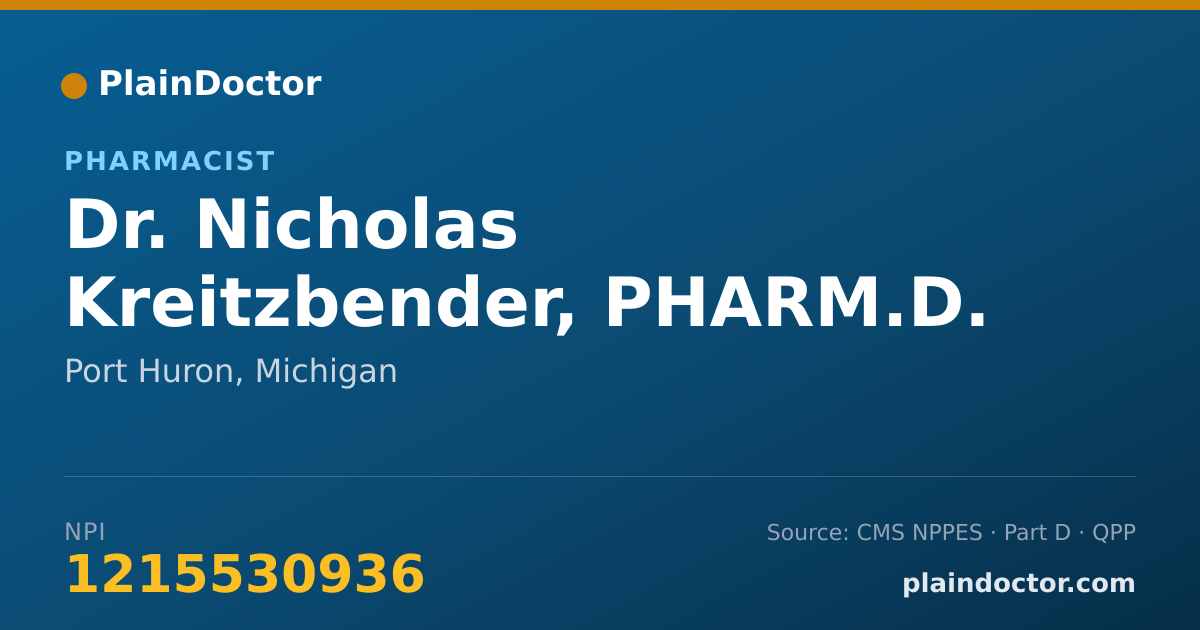 Shareable card for Nicholas Kreitzbender, PHARM.D. - Pharmacist, Port Huron, MI