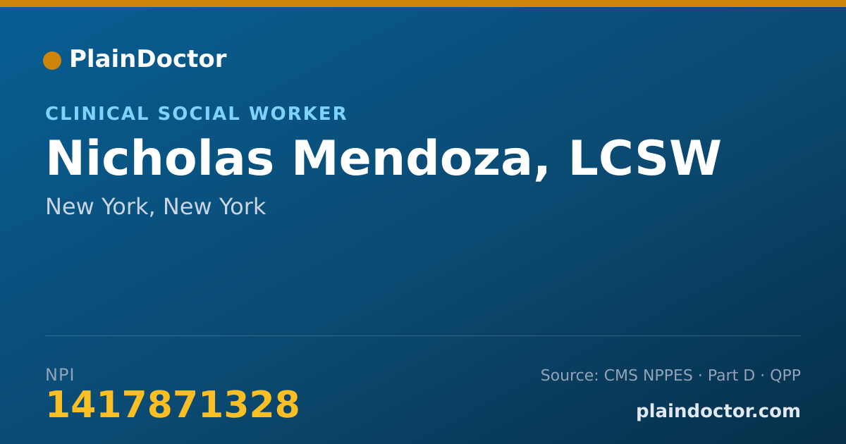 Shareable card for Nicholas Mendoza, LCSW - Clinical Social Worker, New York, NY