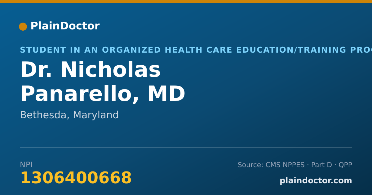 Shareable card for Nicholas Panarello, MD - Student in an Organized Health Care Education/Training Program, Bethesda, MD