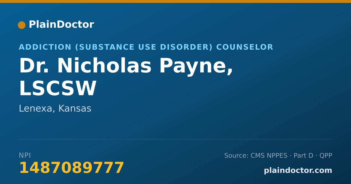 Shareable card for Nicholas Payne, LSCSW - Addiction (Substance Use Disorder) Counselor, Lenexa, KS