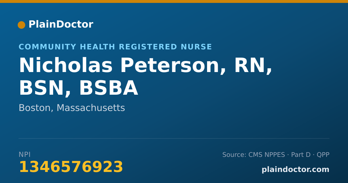 Shareable card for Nicholas Peterson, RN, BSN, BSBA - Community Health Registered Nurse, Boston, MA
