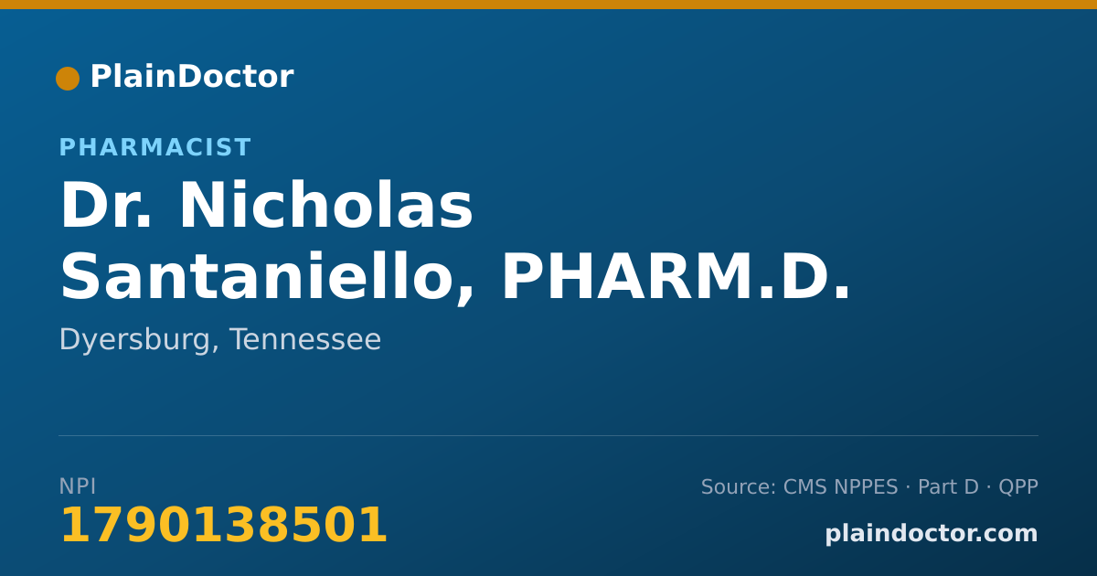 Shareable card for Nicholas Santaniello, PHARM.D. - Pharmacist, Dyersburg, TN