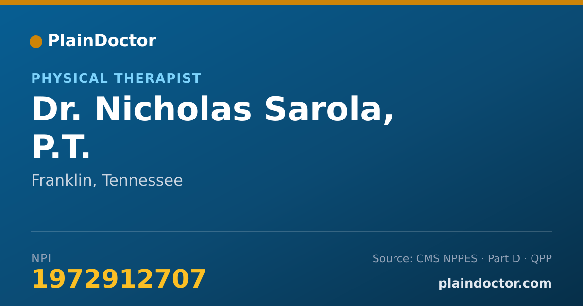 Shareable card for Nicholas Sarola, P.T. - Physical Therapist, Franklin, TN