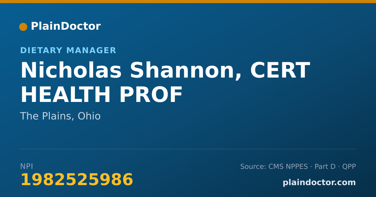 Shareable card for Nicholas Shannon, CERT HEALTH PROF - Dietary Manager, The Plains, OH