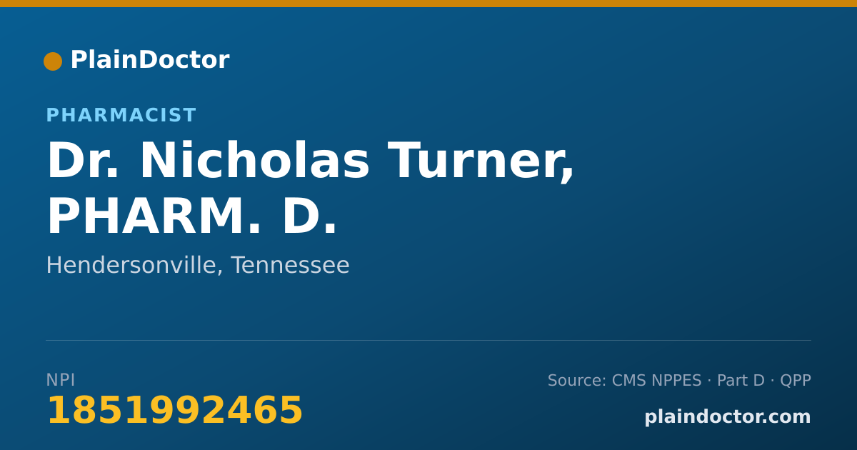Shareable card for Nicholas Turner, PHARM. D. - Pharmacist, Hendersonville, TN