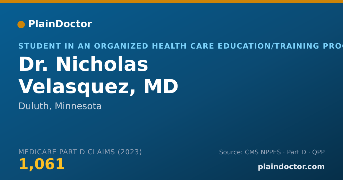 Shareable card for Nicholas Velasquez, MD - Student in an Organized Health Care Education/Training Program, Duluth, MN