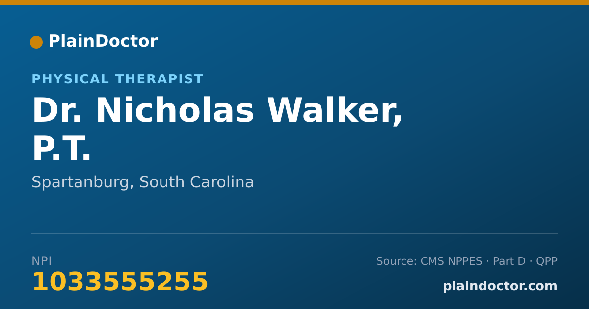 Shareable card for Nicholas Walker, P.T. - Physical Therapist, Spartanburg, SC