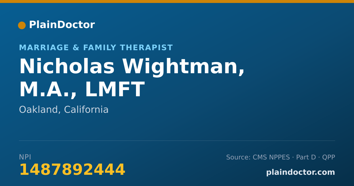 Shareable card for Nicholas Wightman, M.A., LMFT - Marriage & Family Therapist, Oakland, CA