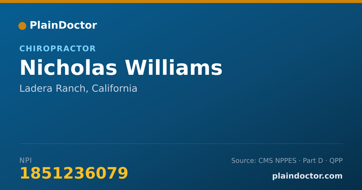 Shareable card for Nicholas Williams - Chiropractor, Ladera Ranch, CA